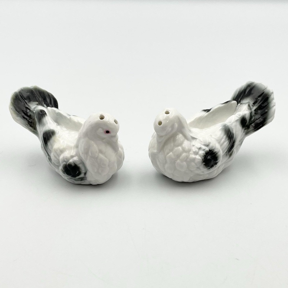 Vintage 1950s Ceramic Bird Salt And Pepper Shakers Set Black White Pair